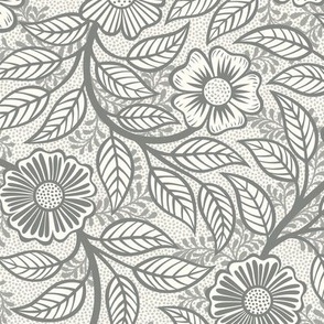 03 Soft Spring- Victorian Floral-Pewter on Off White- Climbing Vine with Flowers- Petal Signature Solids - Gray- Grey- Taupe- Natural- Neutral- William Morris Wallpaper- Small