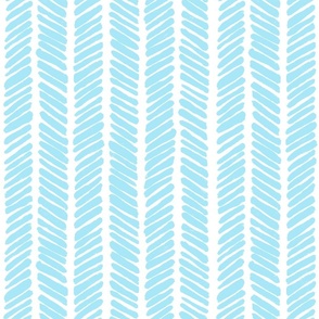 Hand Drawn Doodle Herringbone Stripes, Baby Blue and White (Medium Scale)