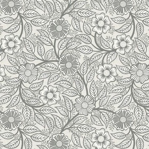 03 Soft Spring- Victorian Floral-Pewter on Off White- Climbing Vine with Flowers- Petal Signature Solids - Gray- Grey- Taupe- Natural- Neutral- William Morris Wallpaper- Mini