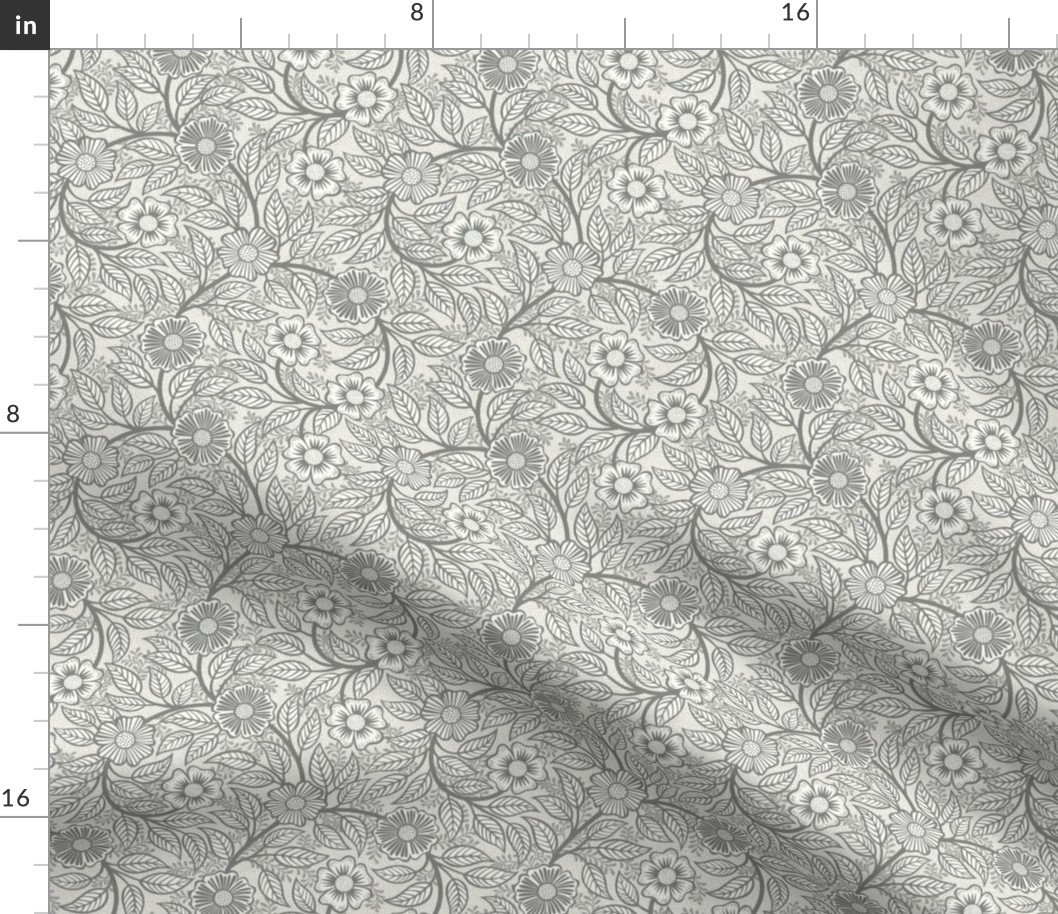03 Soft Spring- Victorian Floral-Pewter on Off White- Climbing Vine with Flowers- Petal Signature Solids - Gray- Grey- Taupe- Natural- Neutral- William Morris Wallpaper- Mini