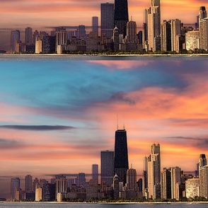 Deep Sunset over Chicago Fabric