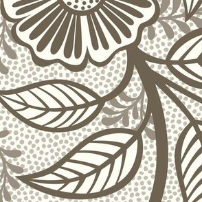 04 Soft Spring- Victorian Floral-Bark Brown on Off White- Climbing Vine with Flowers- Petal Signature Solids - Earth Tones- Taupe- Natural- Neutral- William Morris Wallpaper- Extra Large