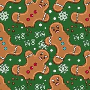 angry gingerbread men  green, funny Christmas fabric WB23