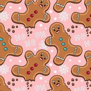 angry gingerbread man blush pink, funny Christmas fabric WB23