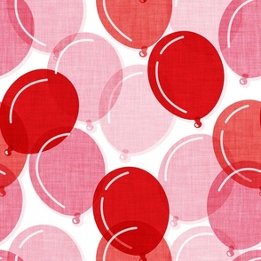 Normal scale // Party time // white background pink coral and red rounded transparent faux textured birthday balloons 
