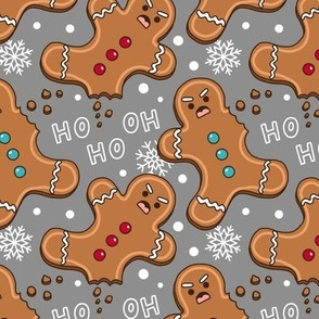 angry gingerbread man gray, funny Christmas fabric WB23