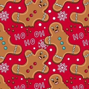 angry gingerbread man red, funny Christmas fabric WB23