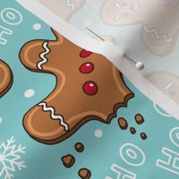 angry gingerbread man turquoise, funny Christmas fabric WB23