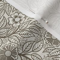 04 Soft Spring- Victorian Floral-Bark Brown on Off White- Climbing Vine with Flowers- Petal Signature Solids - Earth Tones- Taupe- Natural- Neutral- William Morris Wallpaper- Mini