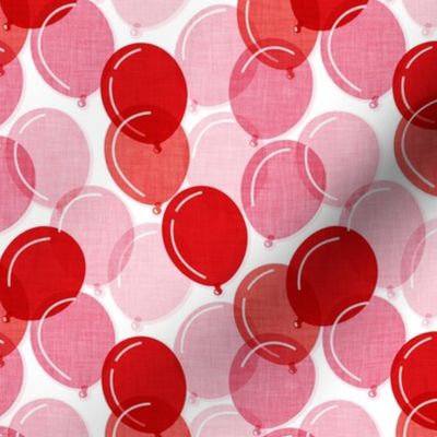 Small scale // Party time // white background pink coral and red rounded transparent faux textured birthday balloons 