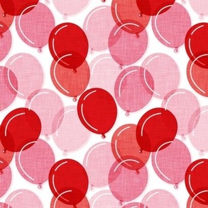 Small scale // Party time // white background pink coral and red rounded transparent faux textured birthday balloons 