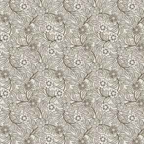 04 Soft Spring- Victorian Floral-Bark Brown on Off White- Climbing Vine with Flowers- Petal Signature Solids - Earth Tones- Taupe- Natural- Neutral- William Morris Wallpaper- Micro