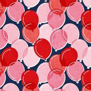 Small scale // Party time // midnight blue background pink coral and red rounded transparent faux textured birthday balloons 