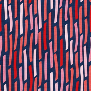 Normal scale // Confetti vertical stripes // midnight blue background pink coral and red faux textured dashed lines dinosaur birthday party decor
