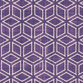 Geometric Isometric Cubes Batik Block Print in Orchid Purple and Blush Pink (Large Scale)