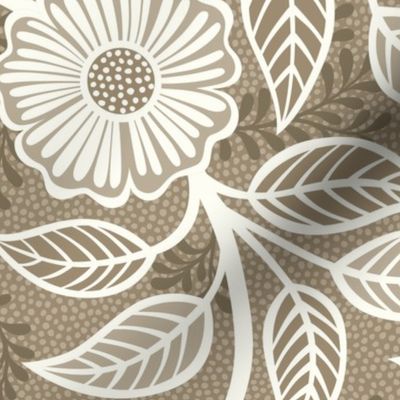 05 Soft Spring- Victorian Floral- Off White on Mushroom Brown- Climbing Vine with Flowers- Petal Signature Solids - Earth Tones- Taupe- Natural- Neutral- Nursery Wallpaper- William Morris- Large