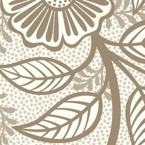 05 Soft Spring- Victorian Floral-Mushroom Brown on Off White- Climbing Vine with Flowers- Petal Signature Solids - Earth Tones- Taupe- Natural- Neutral- William Morris Wallpaper- Extra Large
