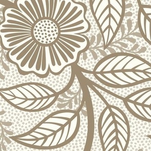05 Soft Spring- Victorian Floral-Mushroom Brown on Off White- Climbing Vine with Flowers- Petal Signature Solids - Earth Tones- Taupe- Natural- Neutral- William Morris Wallpaper- Large