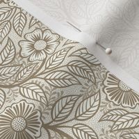 05 Soft Spring- Victorian Floral-Mushroom Brown on Off White- Climbing Vine with Flowers- Petal Signature Solids - Earth Tones- Taupe- Natural- Neutral- William Morris Wallpaper- Mini