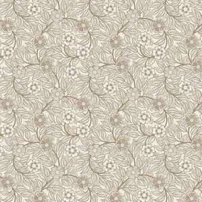 05 Soft Spring- Victorian Floral-Mushroom Brown on Off White- Climbing Vine with Flowers- Petal Signature Solids - Earth Tones- Taupe- Natural- Neutral- William Morris Wallpaper- Micro