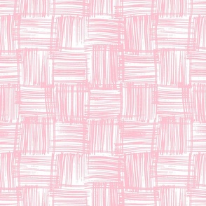 Hand Drawn Doodle Basket Weave, Baby Pink and White (Medium Scale)