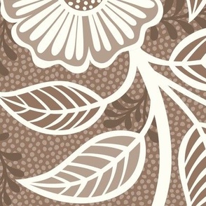 06 Soft Spring- Victorian Floral- Off White on Mocha Brown- Climbing Vine with Flowers- Petal Signature Solids - Earth Tones- Terracotta- Natural- Neutral- William Morris Wallpaper- Extra Large