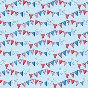 British bunting pattern union jack flags on light blue - tiny scale