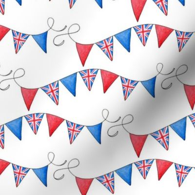 British bunting pattern union jack flags on white - small scale