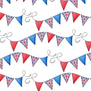 British bunting pattern union jack flags on white - small scale