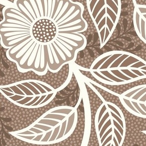06 Soft Spring- Victorian Floral- Off White on Mocha Brown- Climbing Vine with Flowers- Petal Signature Solids - Earth Tones- Terracotta- Natural- Neutral- William Morris Wallpaper- Large