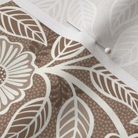 06 Soft Spring- Victorian Floral- Off White on Mocha Brown- Climbing Vine with Flowers- Petal Signature Solids - Earth Tones- Terracotta- Natural- Neutral- William Morris Wallpaper- Small