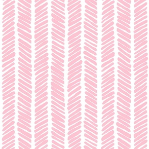 Hand Drawn Doodle Herringbone Stripes, Baby Pink and White (Medium Scale)