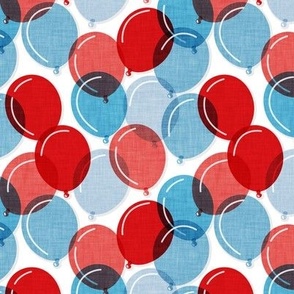 Small scale // Party time // white background blue coral and red rounded transparent faux textured birthday balloons 