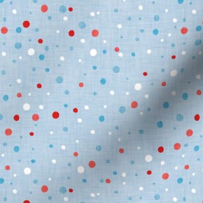 Small scale // Confetti rounded circle spots // seagull blue background blue coral and red faux textured dots dinosaur skin birthday party decor