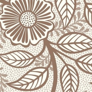06 Soft Spring- Victorian Floral-Mocha Brown on Off White- Climbing Vine with Flowers- Petal Signature Solids - Earth Tones- Terracotta- Natural- Neutral- William Morris Wallpaper- Large