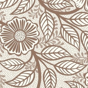 06 Soft Spring- Victorian Floral-Mocha Brown on Off White- Climbing Vine with Flowers- Petal Signature Solids - Earth Tones- Terracotta- Natural- Neutral- William Morris Wallpaper- Medium