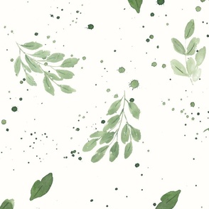 Large Watercolor eucalyptus Leaves and Splatters for Wallpaper and Fabric