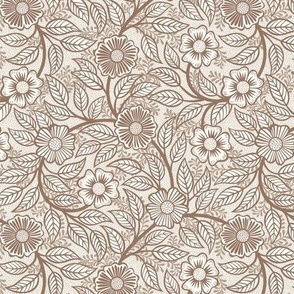 06 Soft Spring- Victorian Floral-Mocha Brown on Off White- Climbing Vine with Flowers- Petal Signature Solids - Earth Tones- Terracotta- Natural- Neutral- William Morris Wallpaper- Mini