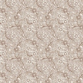 06 Soft Spring- Victorian Floral-Mocha Brown on Off White- Climbing Vine with Flowers- Petal Signature Solids - Earth Tones- Terracotta- Natural- Neutral- William Morris Wallpaper- Micro