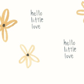 Large Hello Little Love Daisy Watercolor Print in Soft Yellow and Cream