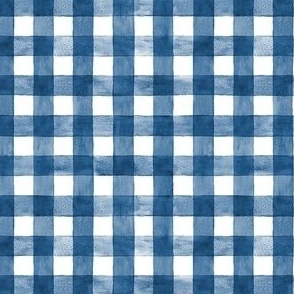 French Country Blue Watercolor Gingham - Ditsy Scale - Cobalt or Navy Blue Checkers Buffalo Plaid Checkers