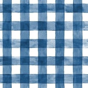 French Country Blue Watercolor Gingham - Small Scale - Cobalt or Navy Blue Checkers Buffalo Plaid Checkers