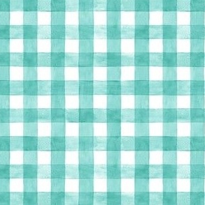 Seafoam Blue Green Watercolor Gingham - Ditsy Scale - Bright Turquoise Aqua Aquamarine Checkers Buffalo Plaid Checkers