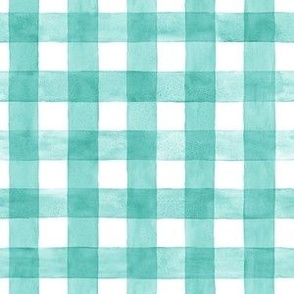 Seafoam Blue Green Watercolor Gingham - Small Scale - Bright Turquoise Aqua Aquamarine Checkers Buffalo Plaid Checkers