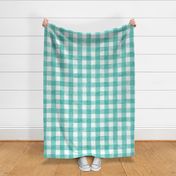 Seafoam Blue Green Watercolor Gingham - Large Scale - Bright Turquoise Aqua Aquamarine Checkers Buffalo Plaid Checkers