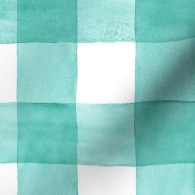 Seafoam Blue Green Watercolor Gingham - Large Scale - Bright Turquoise Aqua Aquamarine Checkers Buffalo Plaid Checkers