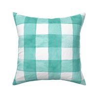 Seafoam Blue Green Watercolor Gingham - Large Scale - Bright Turquoise Aqua Aquamarine Checkers Buffalo Plaid Checkers