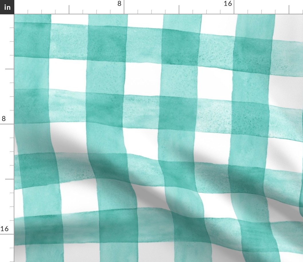 Seafoam Blue Green Watercolor Gingham - Large Scale - Bright Turquoise Aqua Aquamarine Checkers Buffalo Plaid Checkers