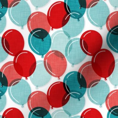 Small scale // Party time // white background mint aqua coral and red rounded transparent faux textured birthday balloons 