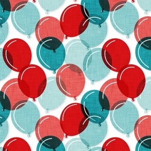 Small scale // Party time // white background mint aqua coral and red rounded transparent faux textured birthday balloons 